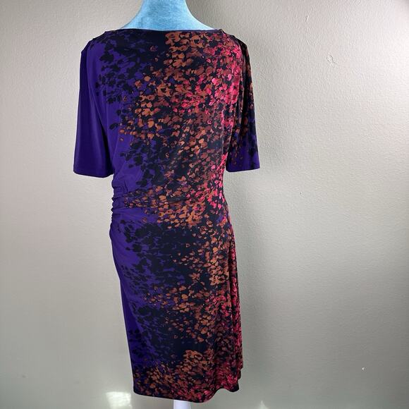 Jones New York Dress Women 16 stretch ruched plum russet berry gold flattering - Picture 6 of 16